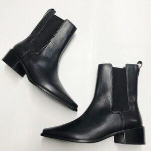 Tory Burch Ankle Boots Booties Womens Size 9 Black Leather Pull On Square Toe